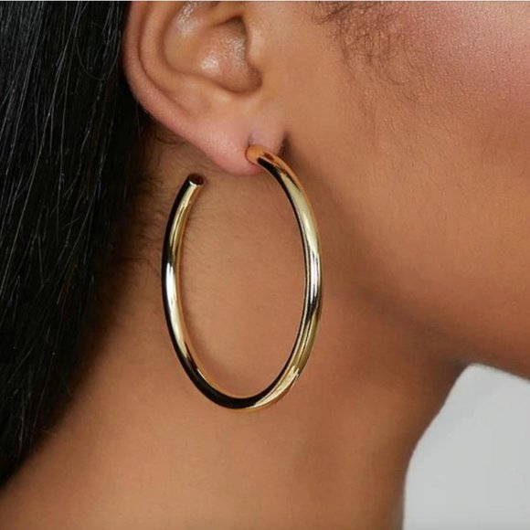 NEW ~ Anthropologie Large Gold Hoop Earrings